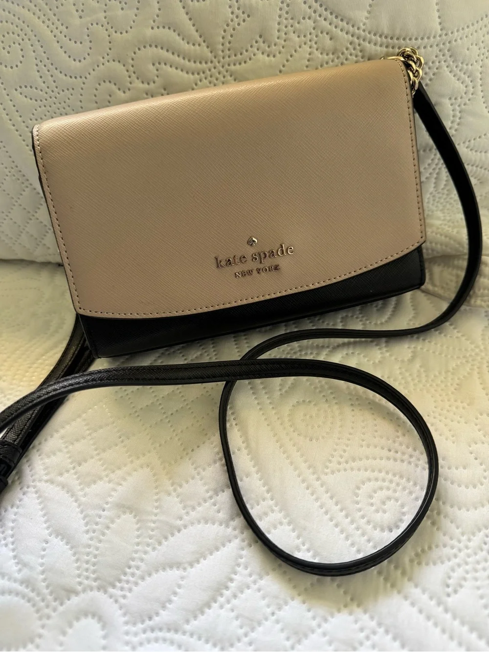 kate spade Two-Tone Leather Crossbody Bag - Beige & Black